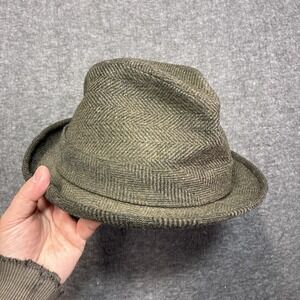 Vintage Stetson Fedora Kensington Tweed Hat Wool Plaid Green 7 1/4 50s 1950s Men